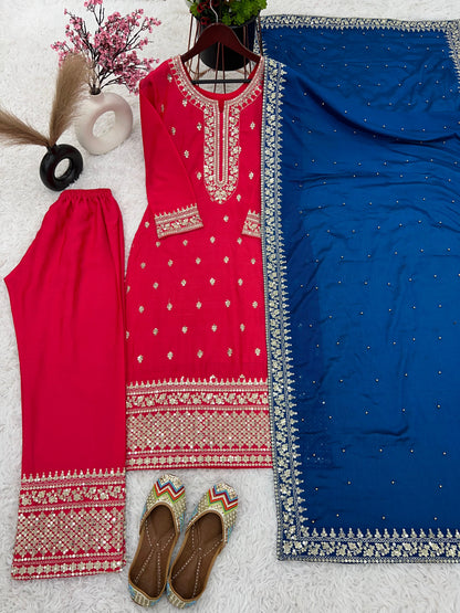 Stylish Fully Stitched Pink Color Sequence Work Palazzo Set