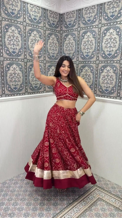 Navratri Special Prachi Solanki Wear Maroon Color Maslin Lehenga Choli