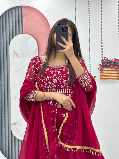 Party Wear Maroon Color Georgette Heavy Embroidery Sequence Work Plazzo Suit