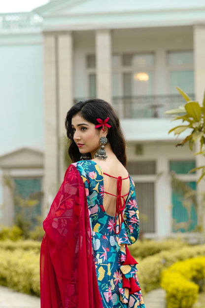 Function Wear Georgette Red Color Embroidery Work Anarkali Gown