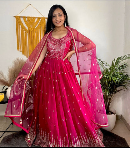Wedding Wear Pink Color Georgette With Heavy Embroidery Sequence Work Gown