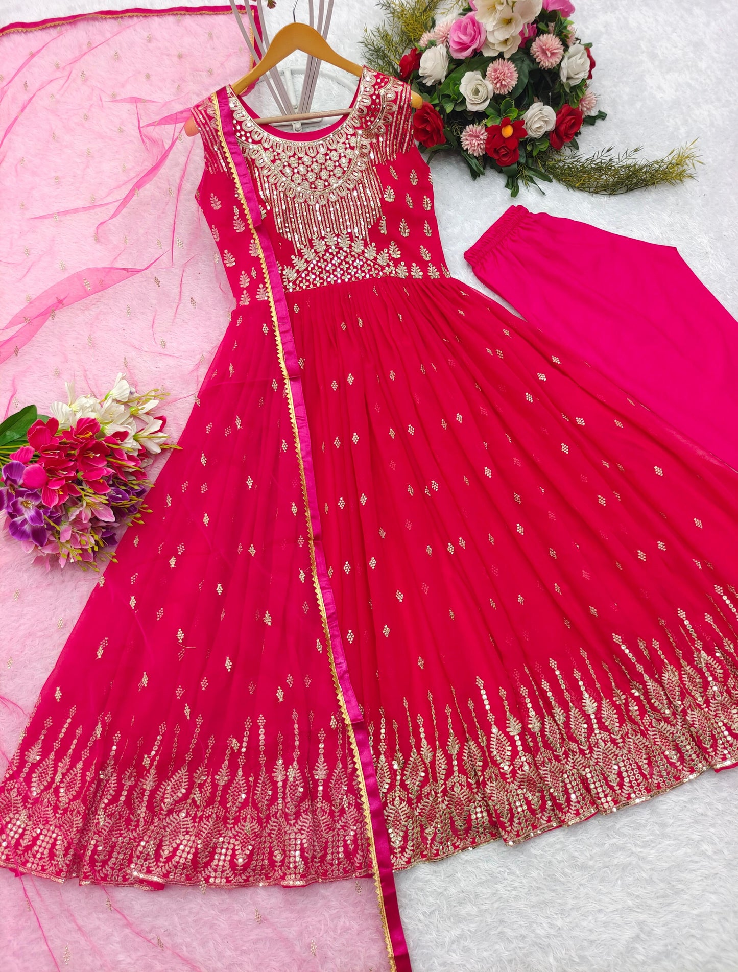 Wedding Wear Pink Color Georgette With Heavy Embroidery Sequence Work Gown