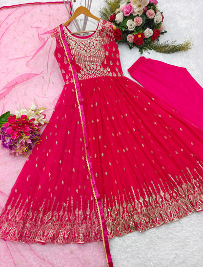 Wedding Wear Pink Color Georgette With Heavy Embroidery Sequence Work Gown