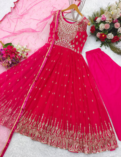 Wedding Wear Pink Color Georgette With Heavy Embroidery Sequence Work Gown