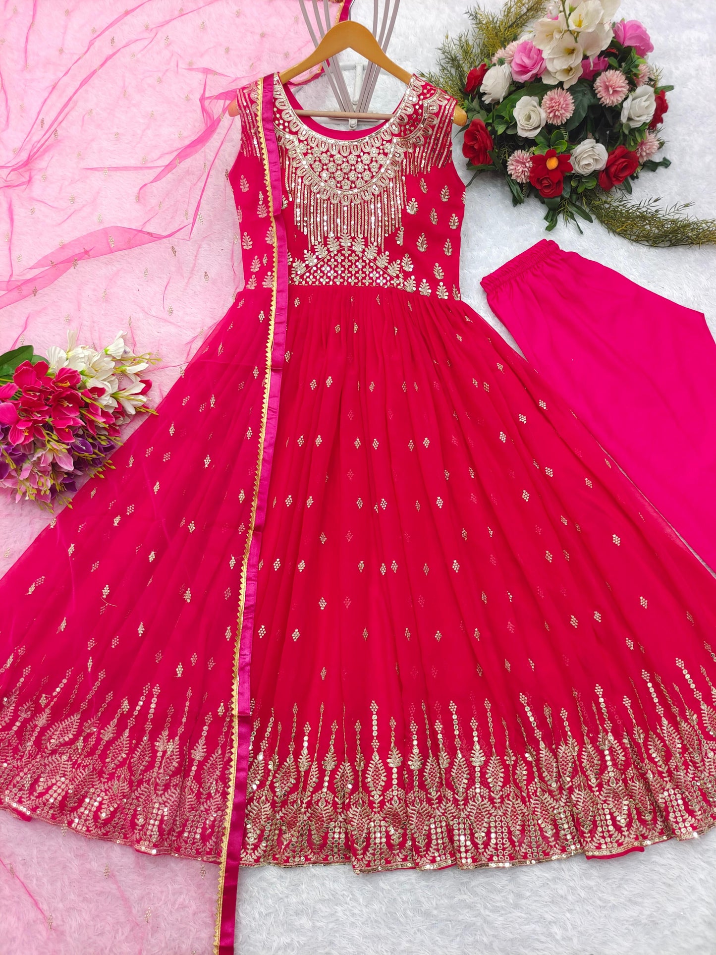Wedding Wear Pink Color Georgette With Heavy Embroidery Sequence Work Gown