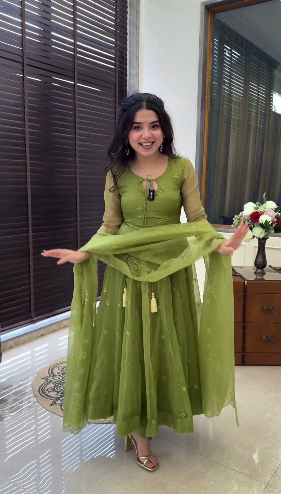 Party Wear Green Color Heavy Faux Georgette With Embroidery Work Designer Gown With Pent