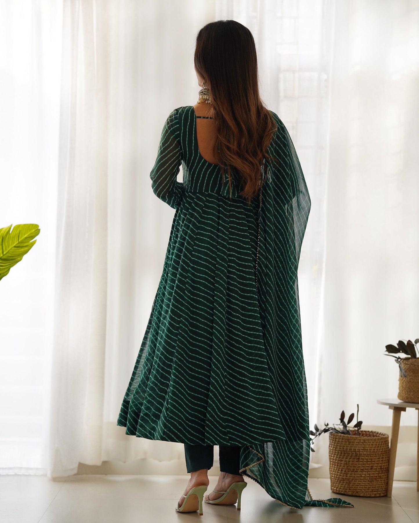 Outstanding Green Color Heavy Pure Fox Georgette Laheriya Print Anarkali Gown