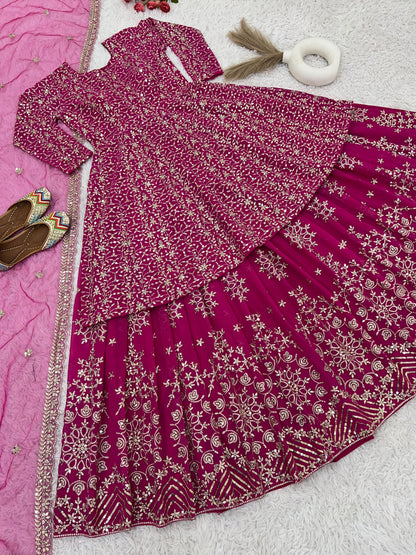 Wedding Wear Heavy Work Pink Color Top With Lehenga