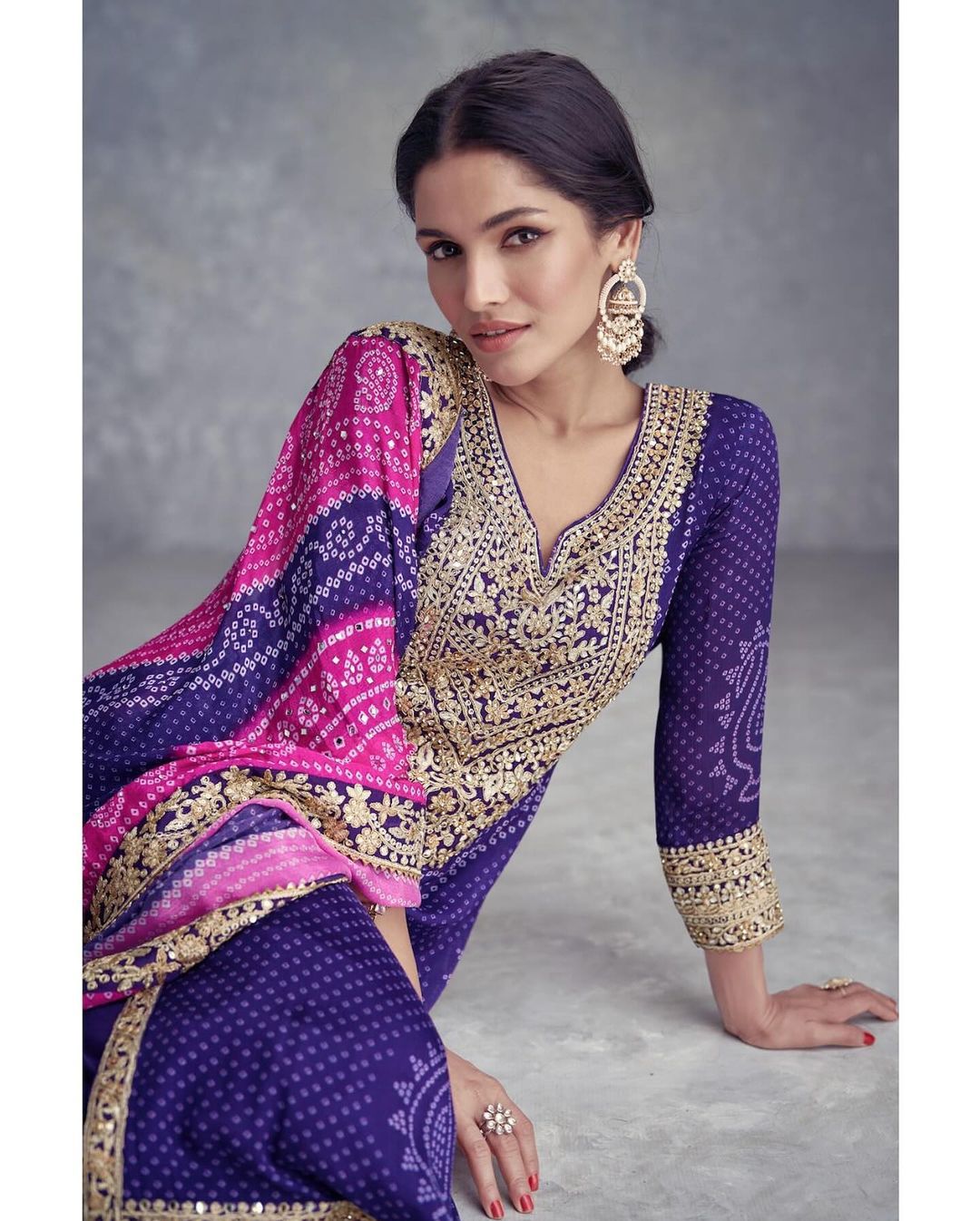 Captivating Digital Print With Work Blue Color Sharara Suit