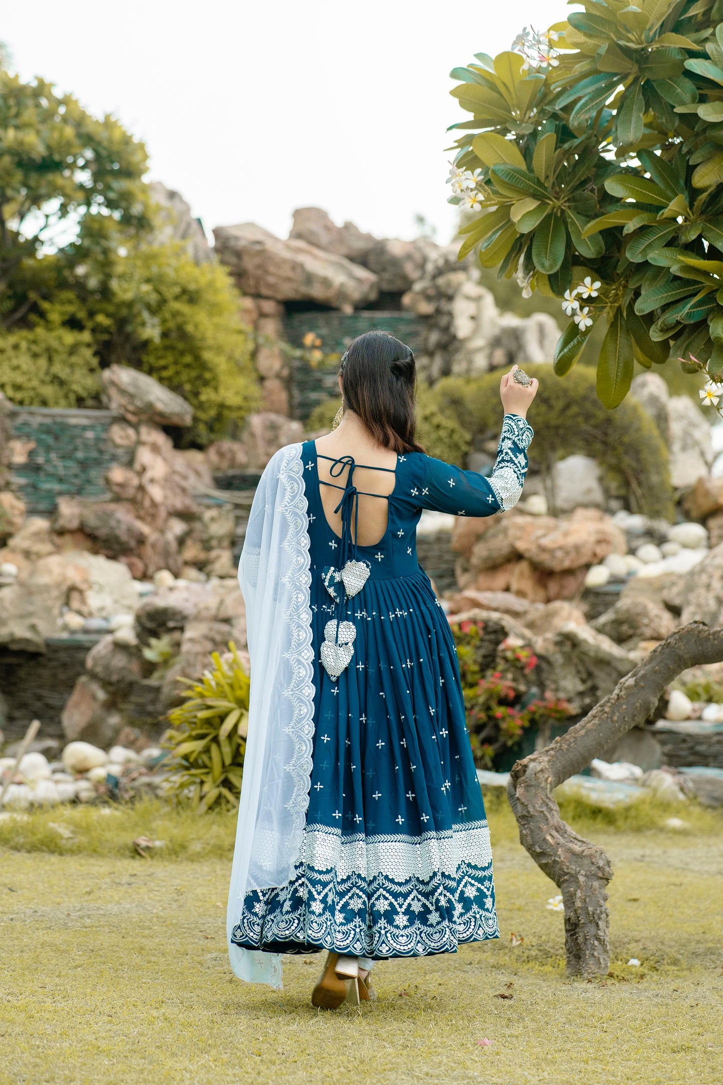 Wedding Wear Teal Blue Color Faux Georgette With Embroidery Work Designer Anarkali Suit