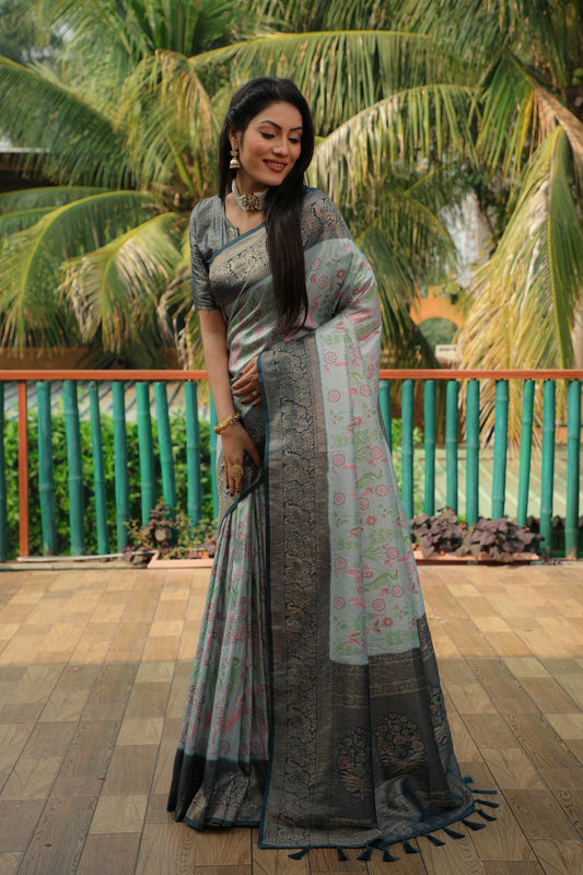 Beautiful Blue Border With Sky Blue Color Kanjivaram Silk Saree