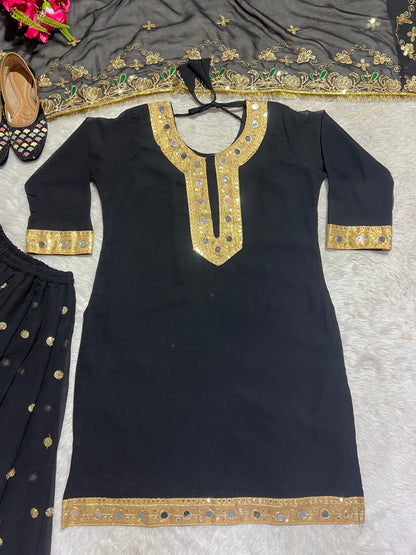 Designer Party Wear Black Color Faux Georgette With Heavy Embroidery 5mm Sequence Work Dhoti Suit