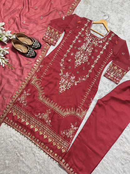 Outstanding Pink Color Heavy Pure Organza 5mm Sequence Embroidery Work Salwar Suit