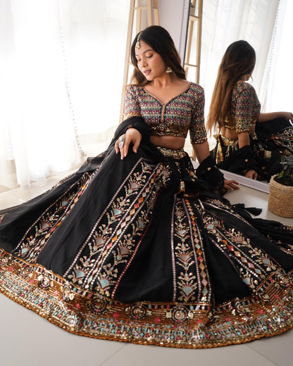 Eyes Catching Black Color Georgette Embroidery With Sequence Work Designer Bridal Lehenga Choli