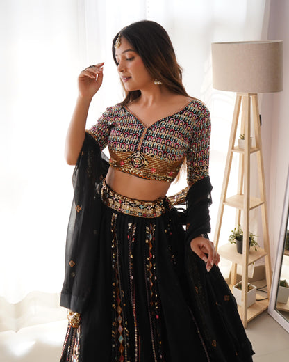 Eyes Catching Black Color Georgette Embroidery With Sequence Work Designer Bridal Lehenga Choli