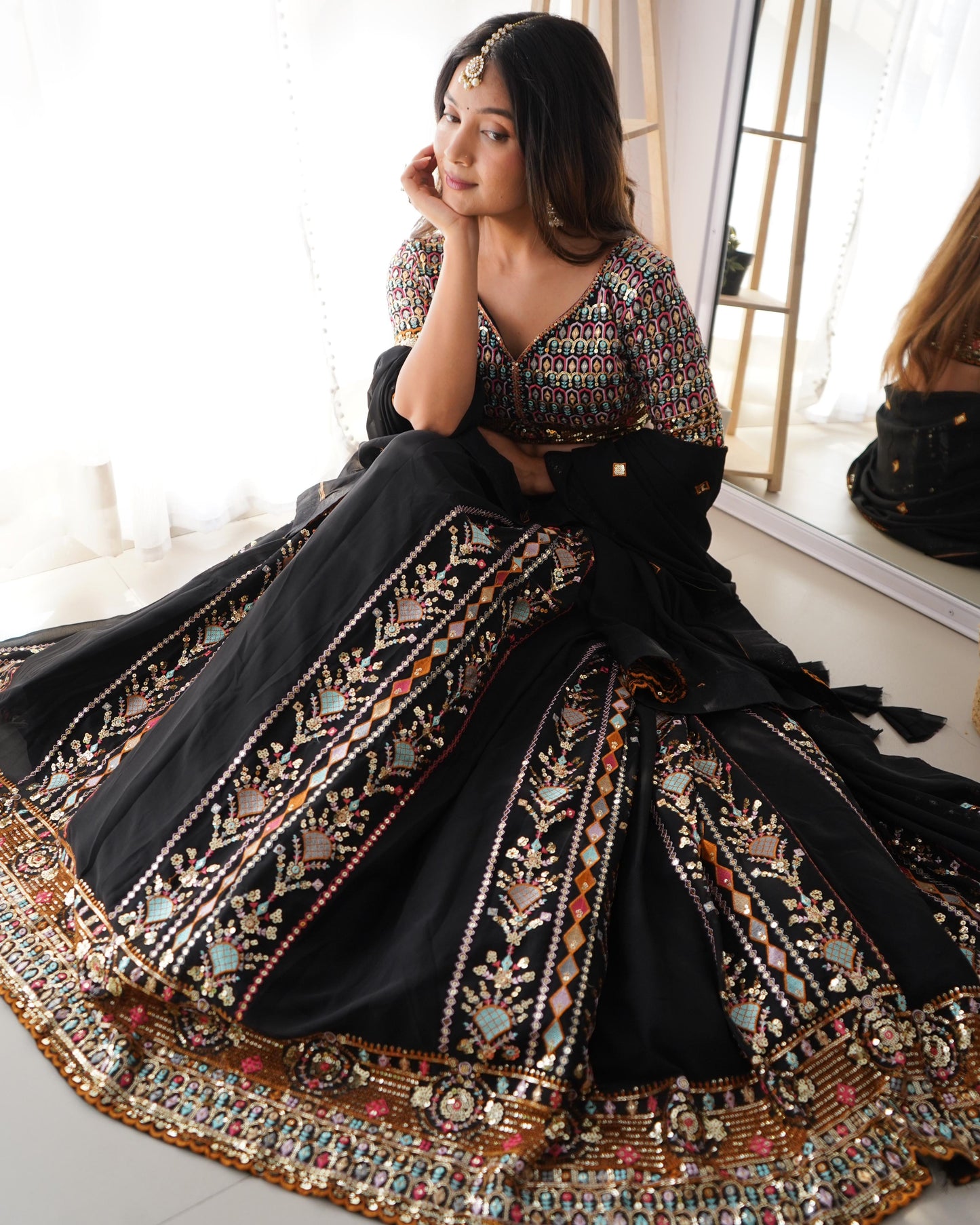 Eyes Catching Black Color Georgette Embroidery With Sequence Work Designer Bridal Lehenga Choli