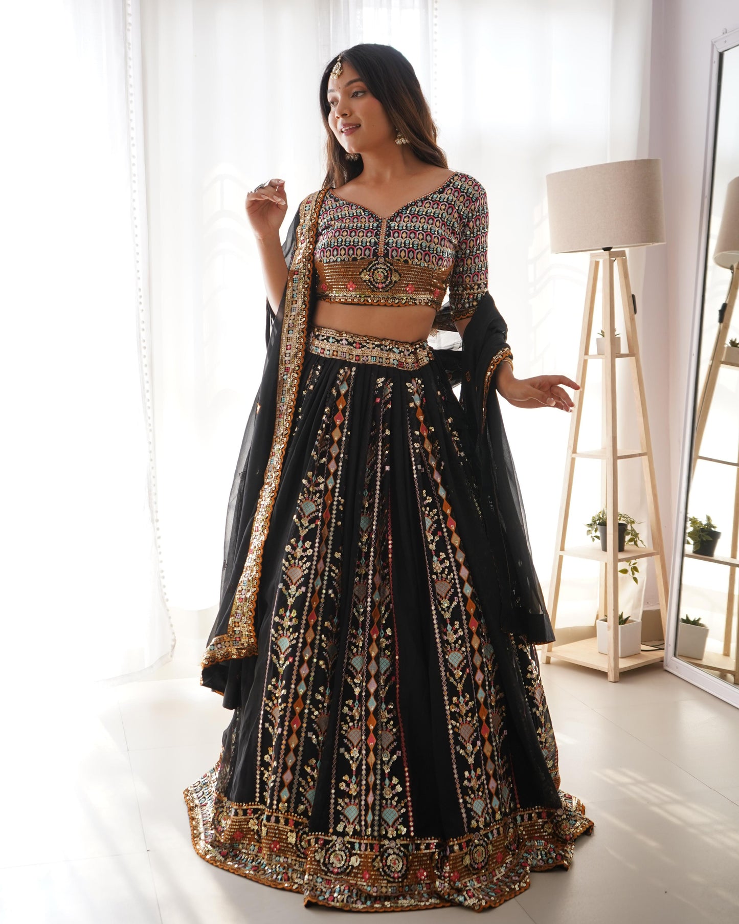 Eyes Catching Black Color Georgette Embroidery With Sequence Work Designer Bridal Lehenga Choli