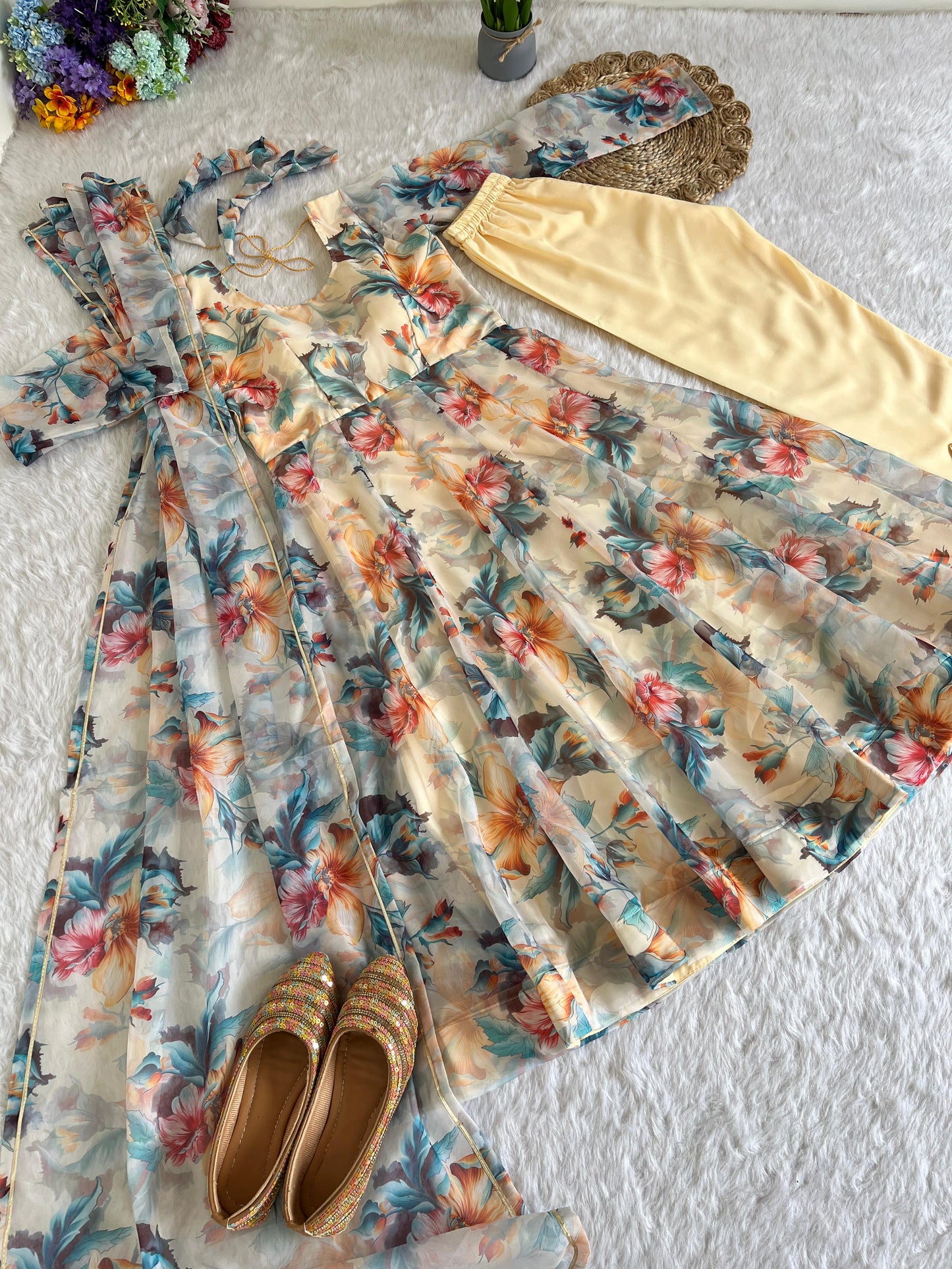 Rakshabandhan Special Organza Taby Silk Gown With Dupatta And Bottom