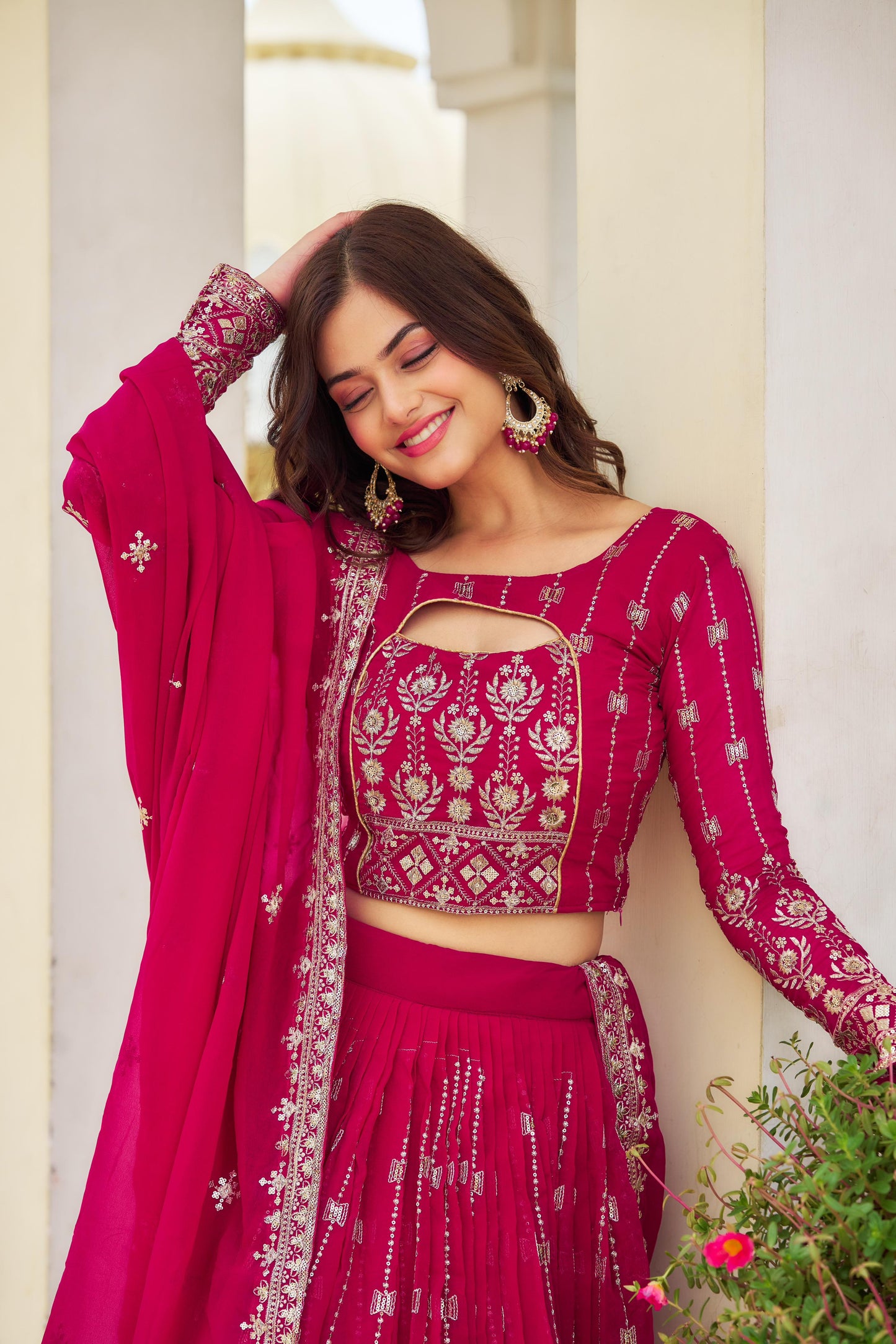 Engagement Wear Pink Color Heavy Fox Georgette Embroidery Sequence Work Designer Lehenga Choli