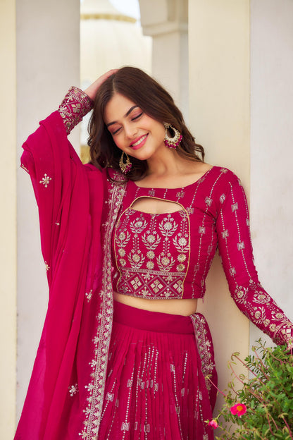 Engagement Wear Pink Color Heavy Fox Georgette Embroidery Sequence Work Designer Lehenga Choli