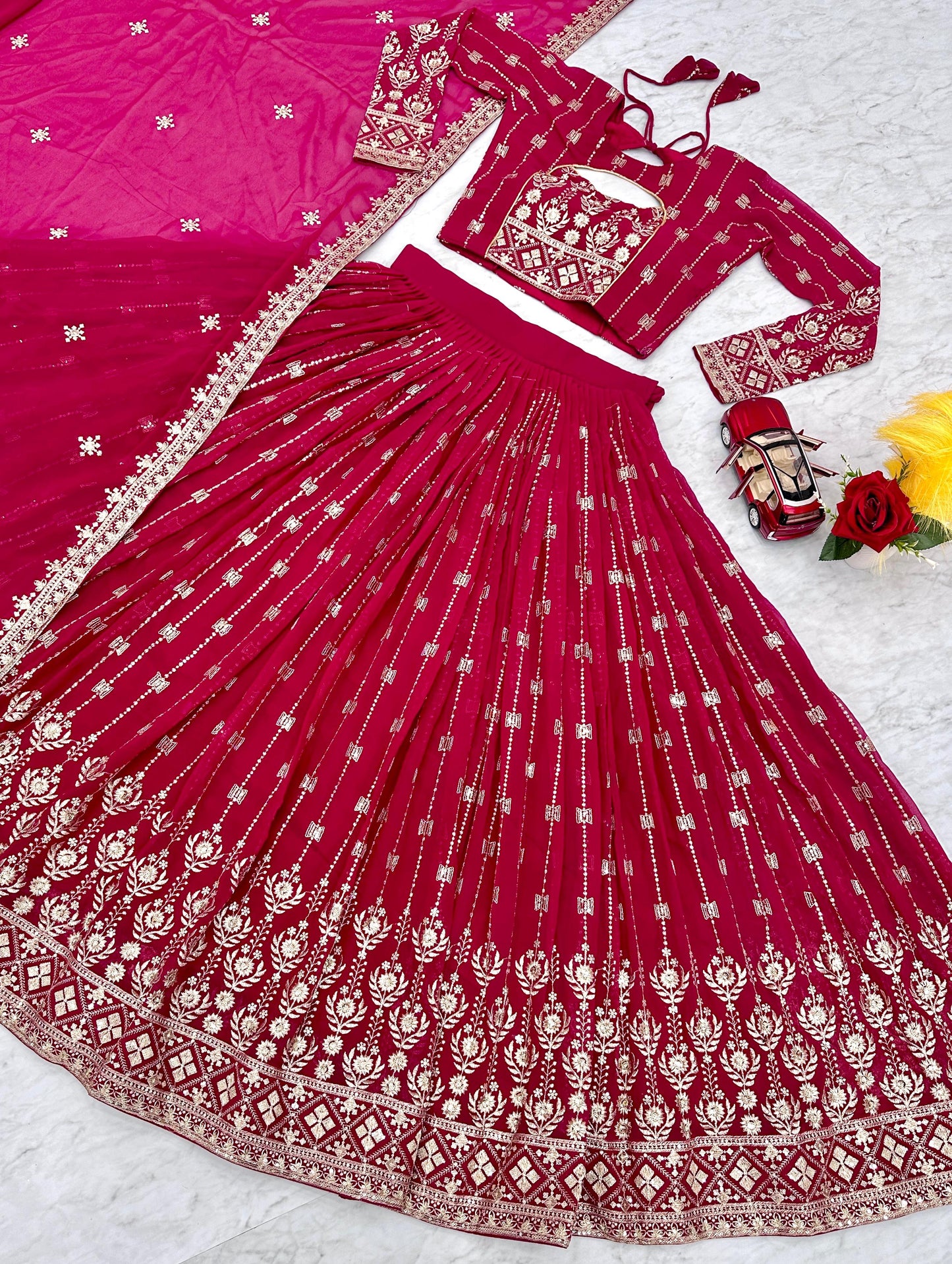 Engagement Wear Pink Color Heavy Fox Georgette Embroidery Sequence Work Designer Lehenga Choli