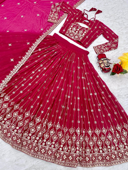 Engagement Wear Pink Color Heavy Fox Georgette Embroidery Sequence Work Designer Lehenga Choli