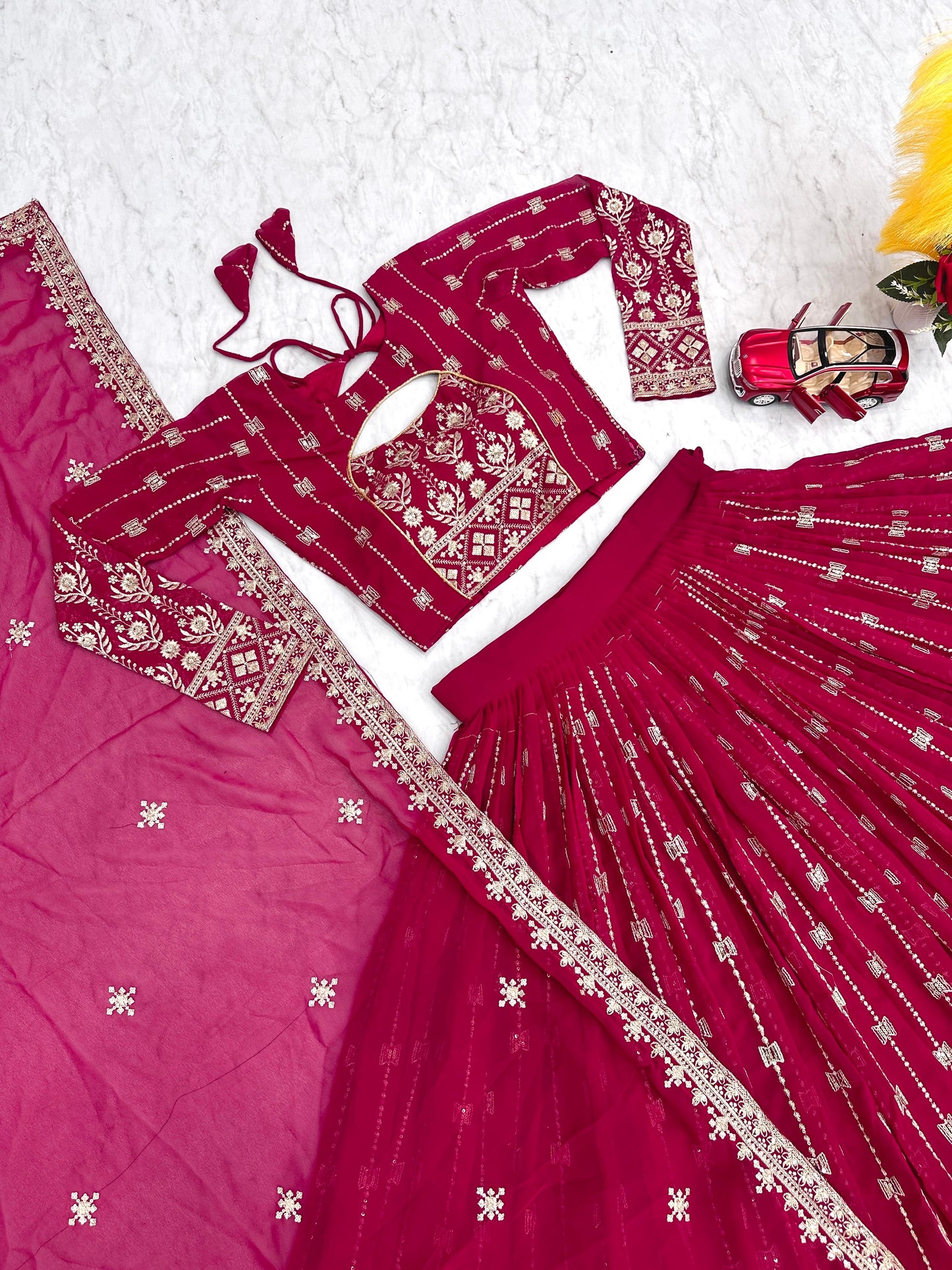Engagement Wear Pink Color Heavy Fox Georgette Embroidery Sequence Work Designer Lehenga Choli