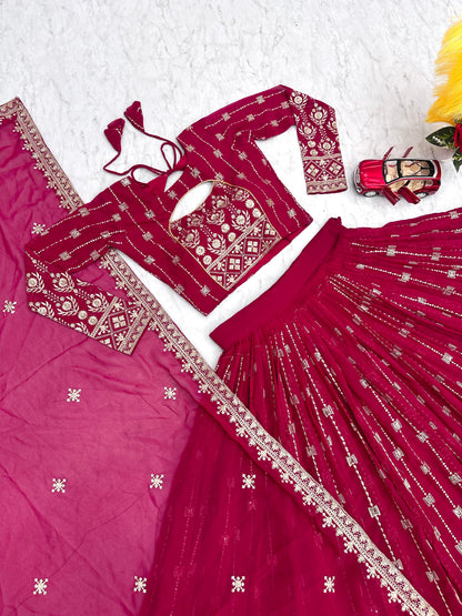 Engagement Wear Pink Color Heavy Fox Georgette Embroidery Sequence Work Designer Lehenga Choli