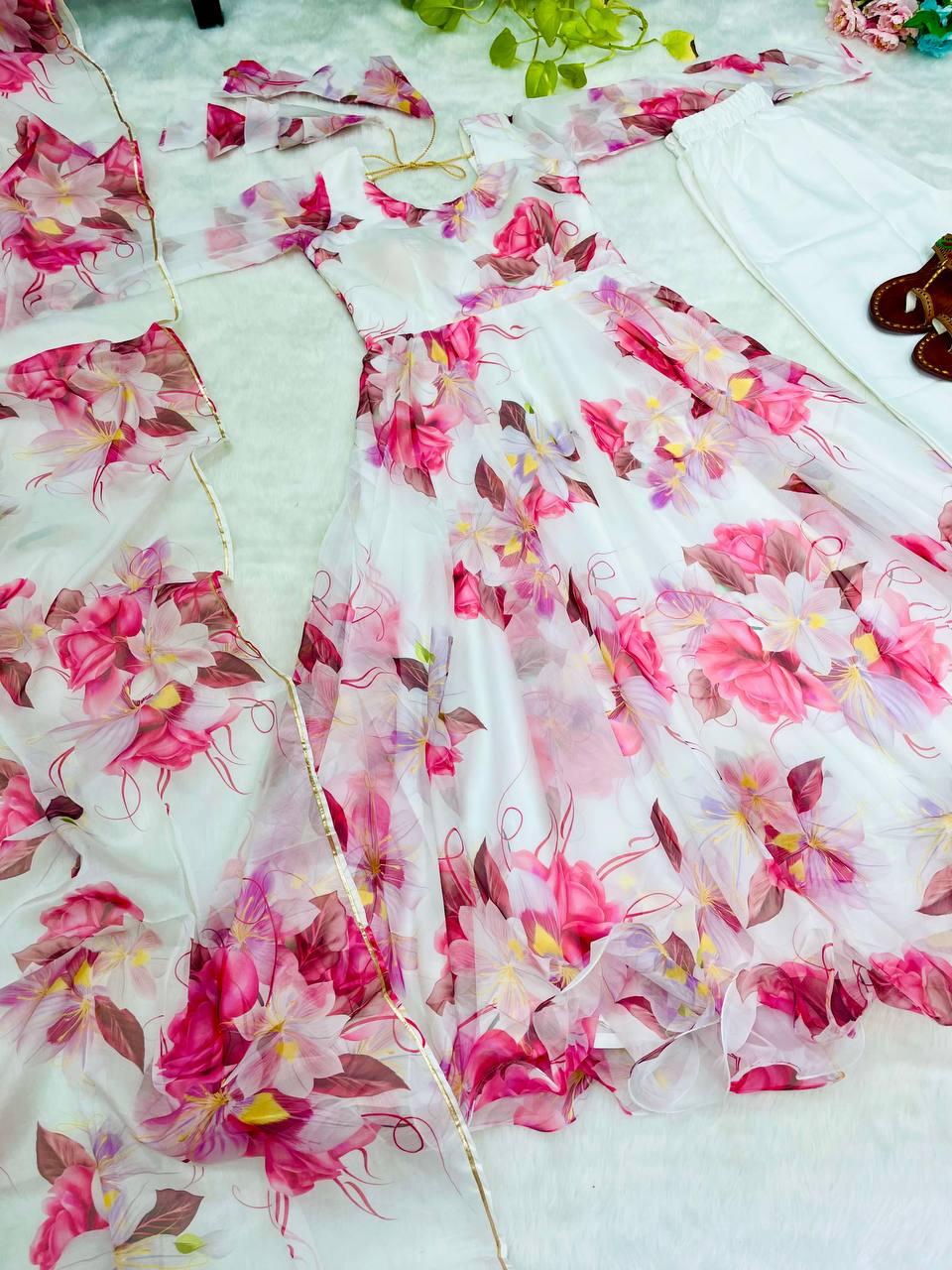 Ceremony Wear Organza Taby Silk Digital Printed Anarhali Gown