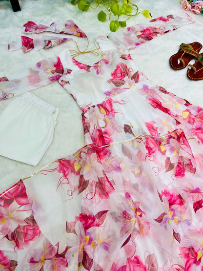 Ceremony Wear Organza Taby Silk Digital Printed Anarhali Gown