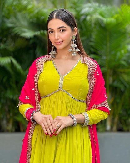 Trendy Lamon Yellow Color Pure Fox Georgette With Heavy Embroidery Sequence Work Salwar Suit
