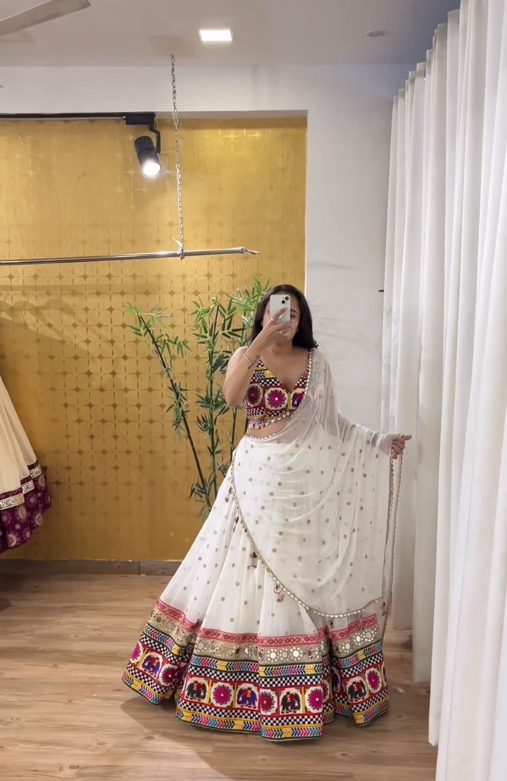 Traditional Wear White Color Georgette Heavy Gamthi Work Navratri Lehenga Choli