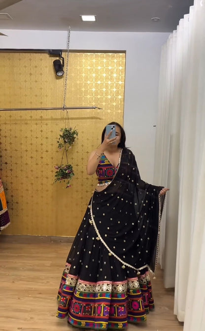 Traditional Wear Black Color Georgette Heavy Gamthi Work Navratri Lehenga Choli