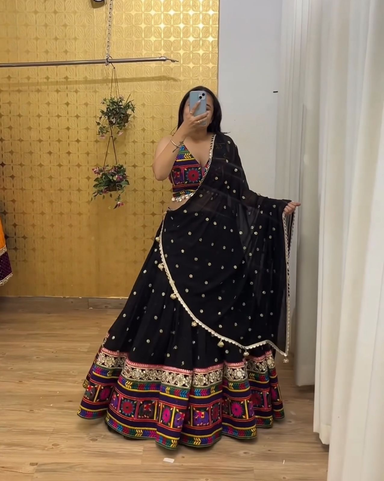 Traditional Wear Black Color Georgette Heavy Gamthi Work Navratri Lehenga Choli