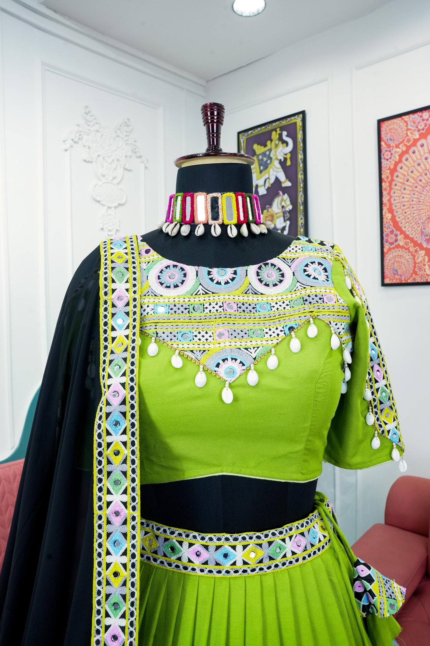 Glimmering Green Color Rayon Real Mirror With Codi Work Designer Lehenga Choli