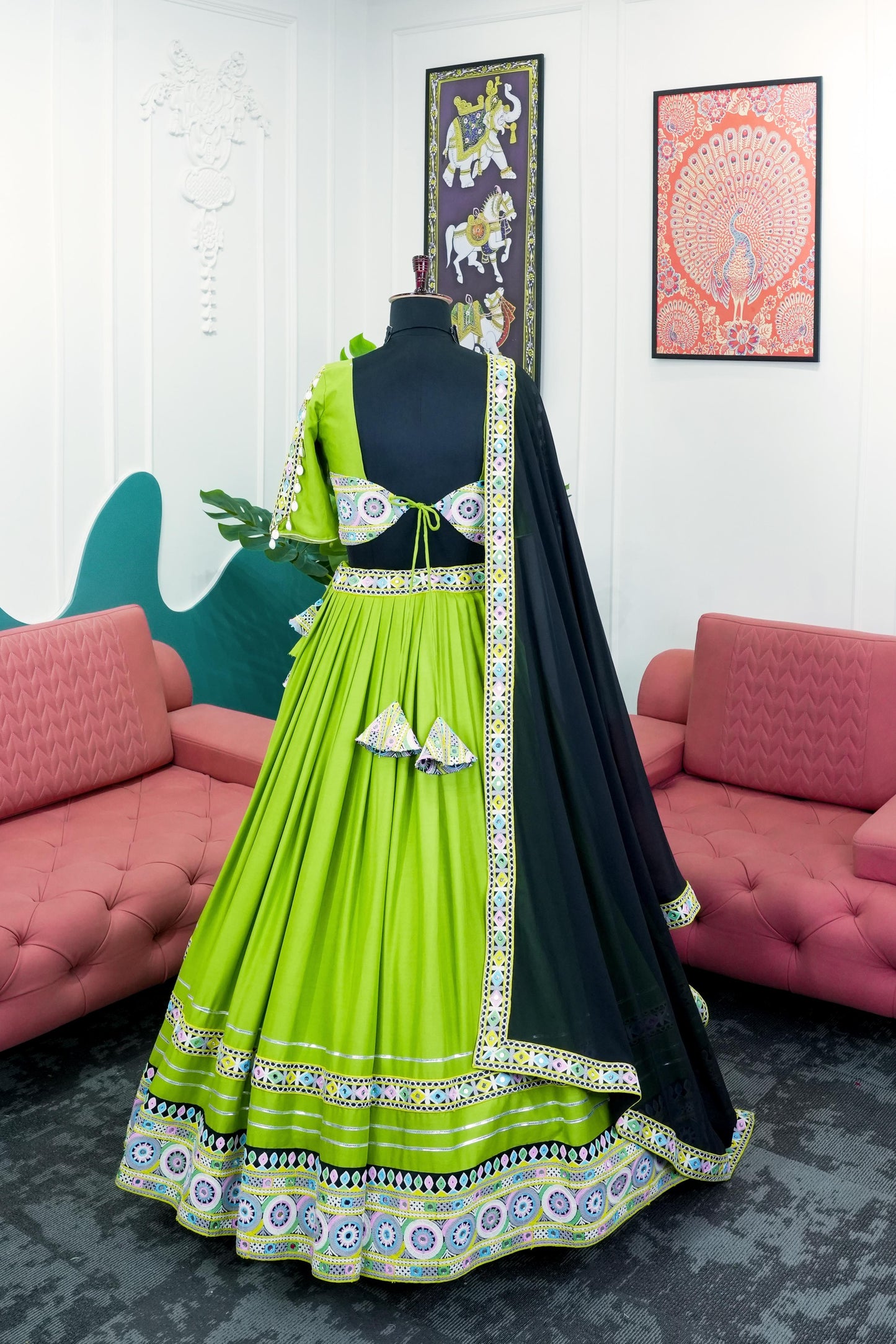 Glimmering Green Color Rayon Real Mirror With Codi Work Designer Lehenga Choli