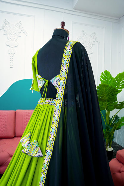 Glimmering Green Color Rayon Real Mirror With Codi Work Designer Lehenga Choli