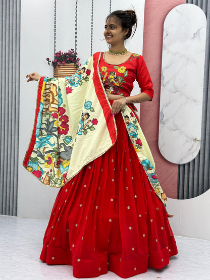 Traditional Wear Red Foux Georgette Heavy Embroidery Work Navratri Lehenga Choli