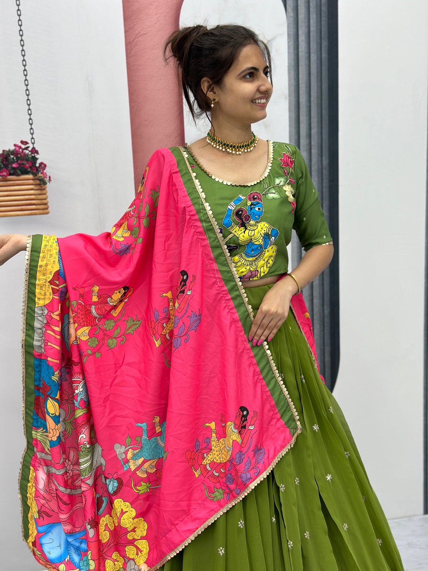 Traditional Wear Green Foux Georgette Heavy Embroidery Work Navratri Lehenga Choli