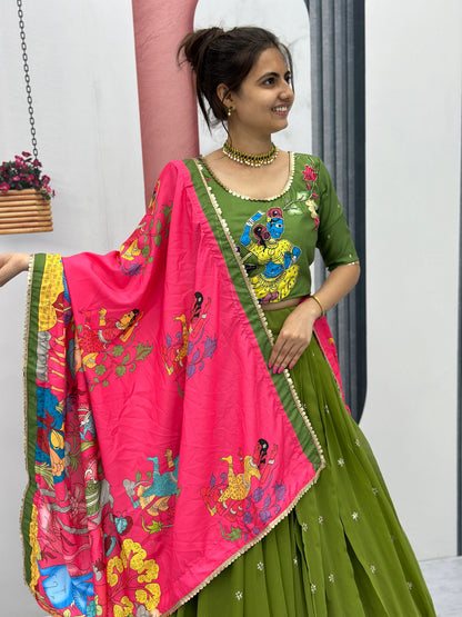 Traditional Wear Green Foux Georgette Heavy Embroidery Work Navratri Lehenga Choli