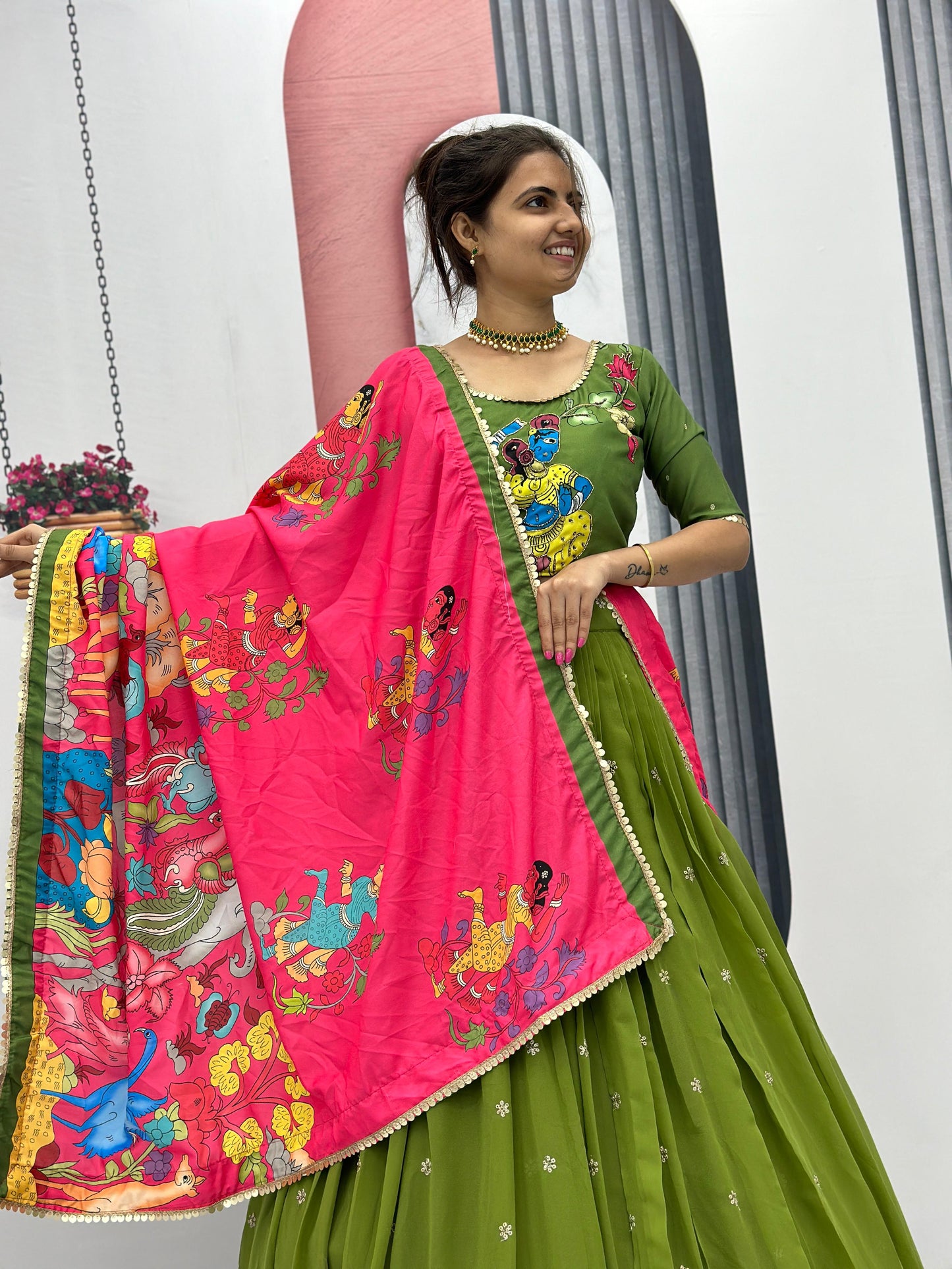 Traditional Wear Green Foux Georgette Heavy Embroidery Work Navratri Lehenga Choli