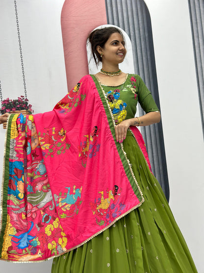 Traditional Wear Green Foux Georgette Heavy Embroidery Work Navratri Lehenga Choli