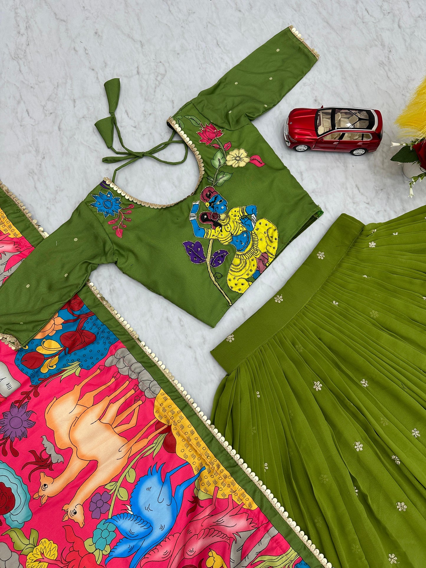 Traditional Wear Green Foux Georgette Heavy Embroidery Work Navratri Lehenga Choli