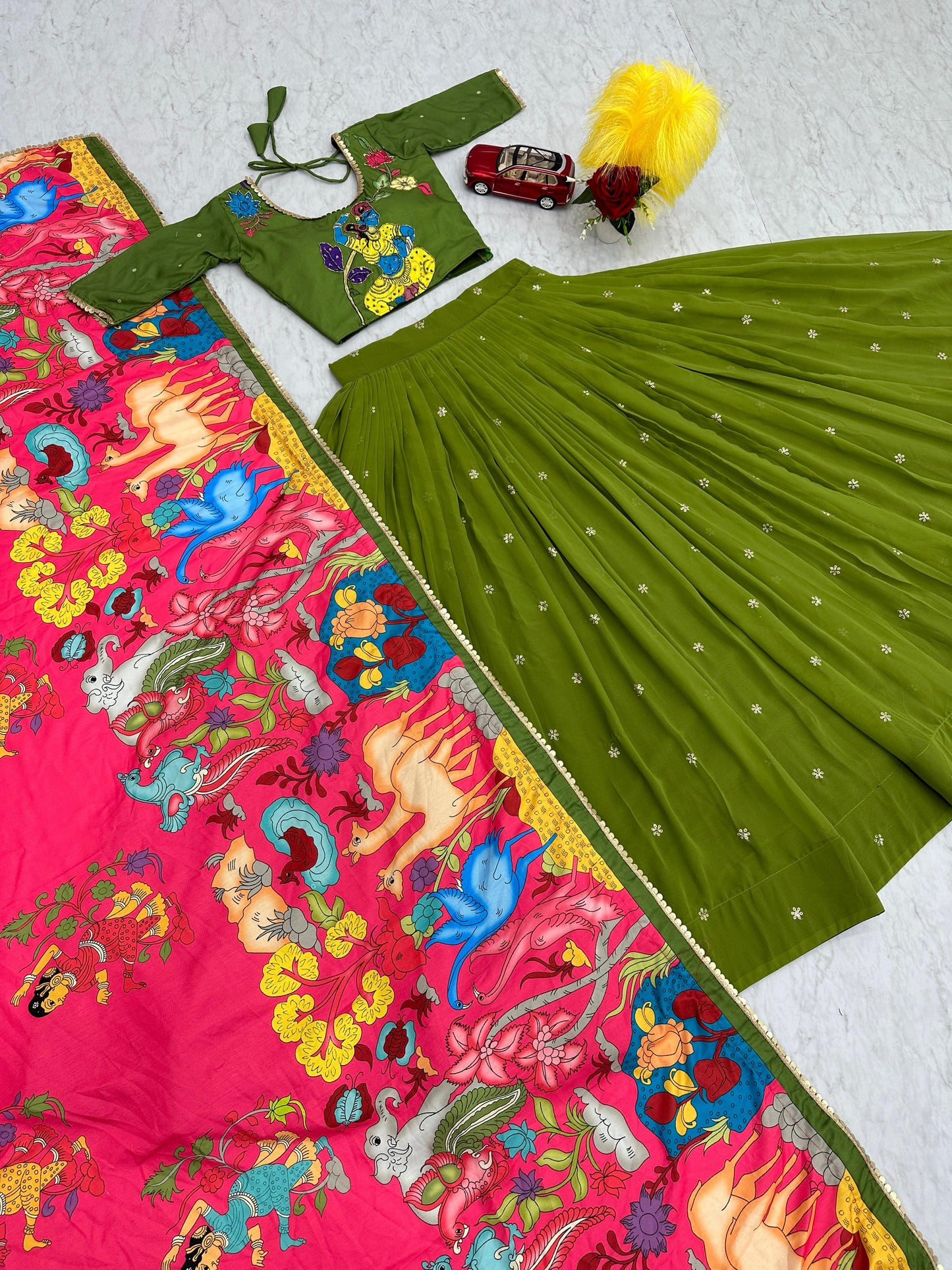 Traditional Wear Green Foux Georgette Heavy Embroidery Work Navratri Lehenga Choli