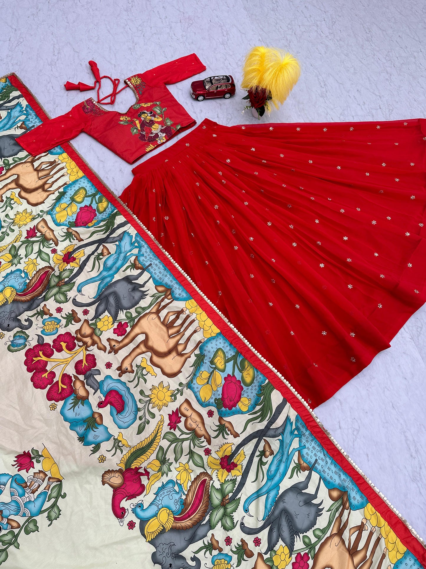 Traditional Wear Red Foux Georgette Heavy Embroidery Work Navratri Lehenga Choli