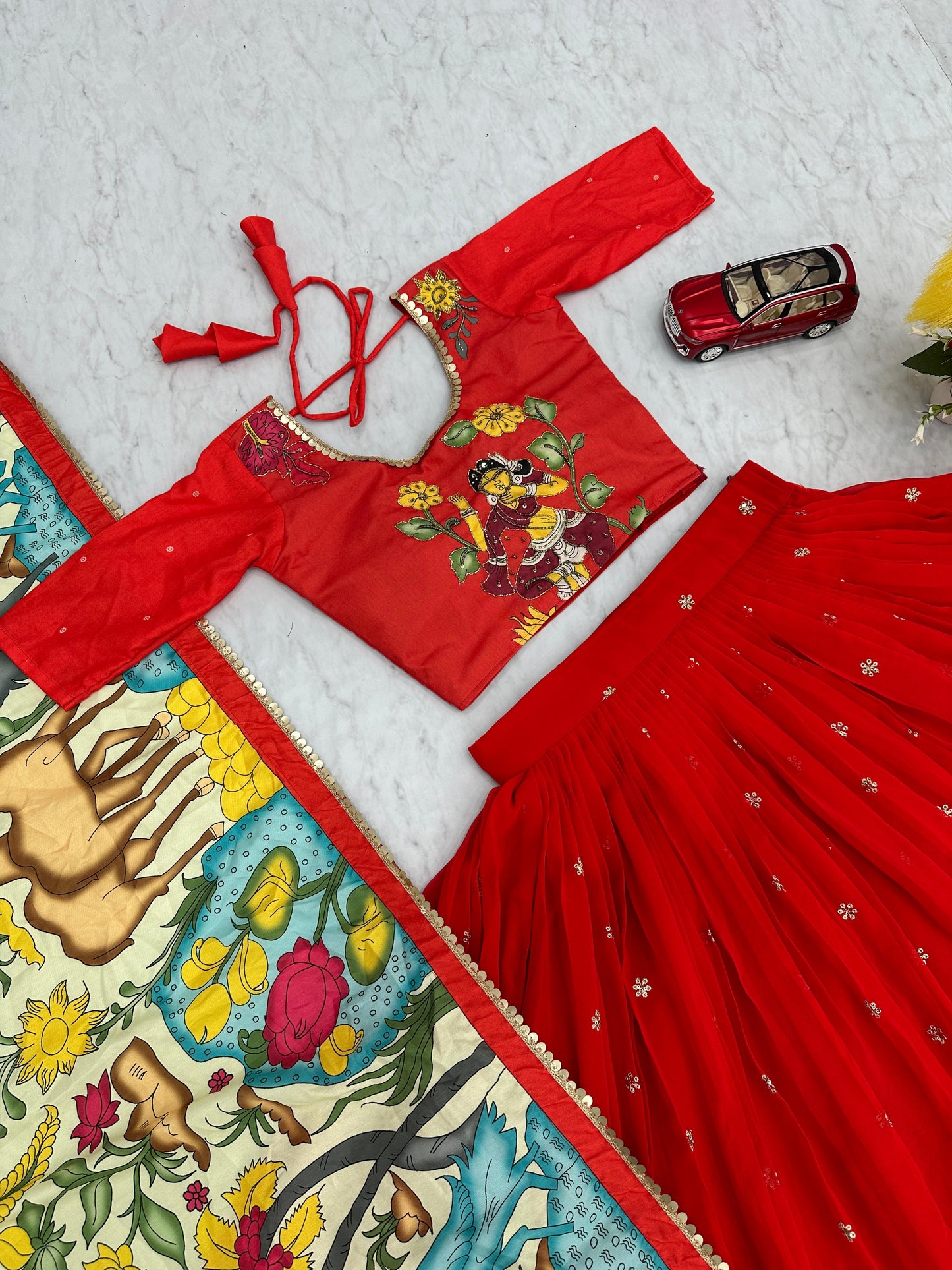 Traditional Wear Red Foux Georgette Heavy Embroidery Work Navratri Lehenga Choli
