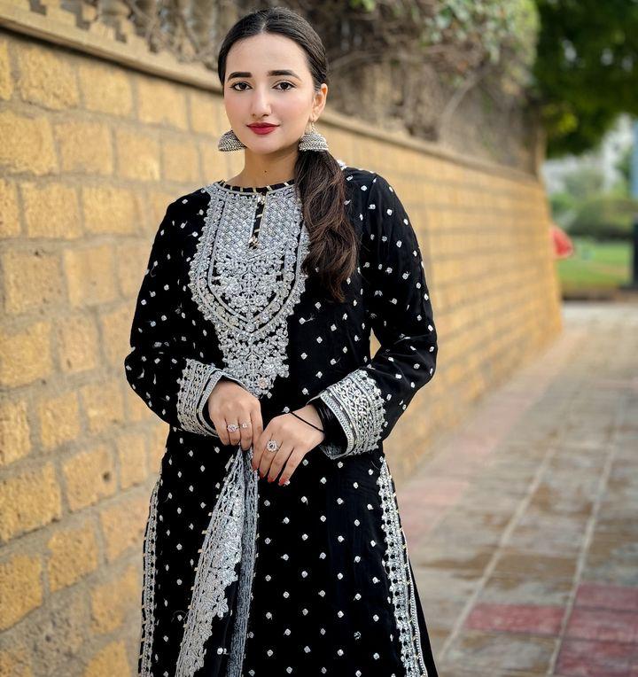 Mesmerizing Black Color Foux Georgette Embroidery Sequence Work Designer Sharara Suit