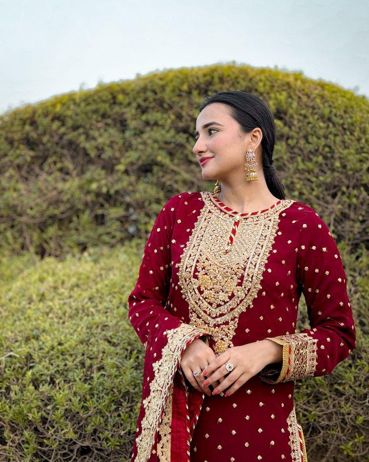 Wedding Wear Red Color Color Foux Georgette Embroidery Sequence Work Designer Sharara Suit