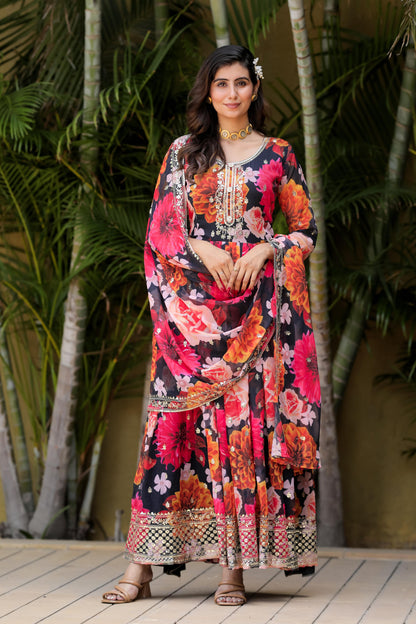 Alluring Pink Color Heavy Fox Georgette With Digital Print With Sequence Embroidery Work Designer Gown