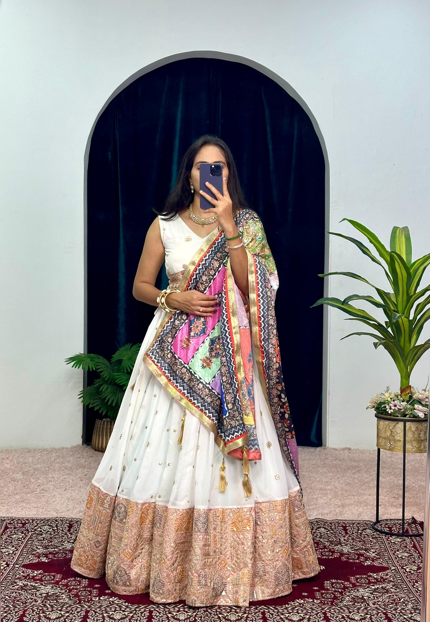 Garba Style Wear White Color Faux Georgette With Heavy Embroidery Work Navratri Lehenga Choli